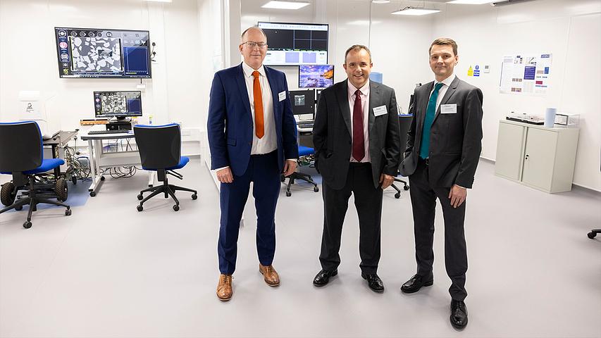 Executive Dean  Professor Christopher Fogwill , Vice-Chancellor  Professor Richard Davies  and Facilities Manager  Dr Alex Strachan  in the new  Plymouth Electron Microscopy Centre (PEMC)  