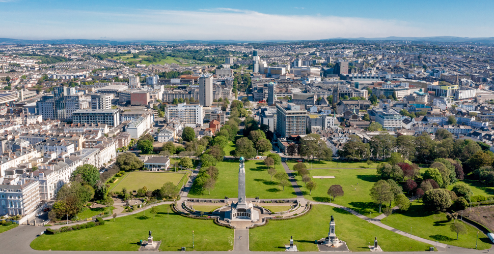 Plymouth cityscape aerial