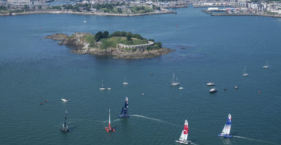 SailGP aerial plymouth waterfront