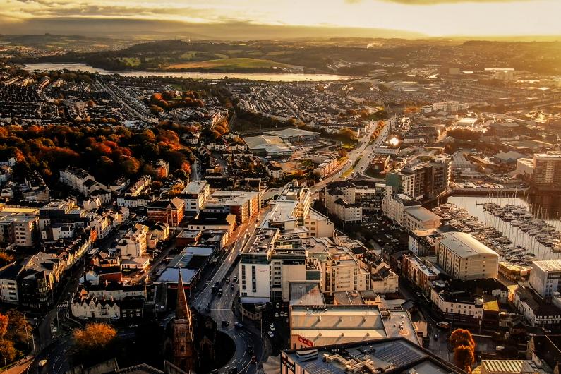 Plymouth city centre looking west 