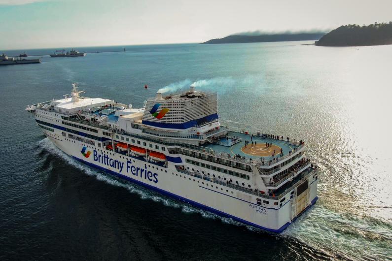 Brittany Ferries ship departing Plymouth.